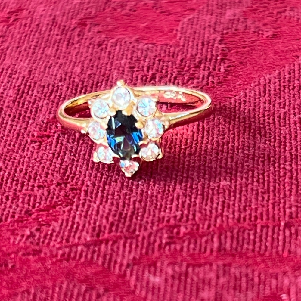 14k Gold Plated Costume Sapphire & Diamond Ring Gem